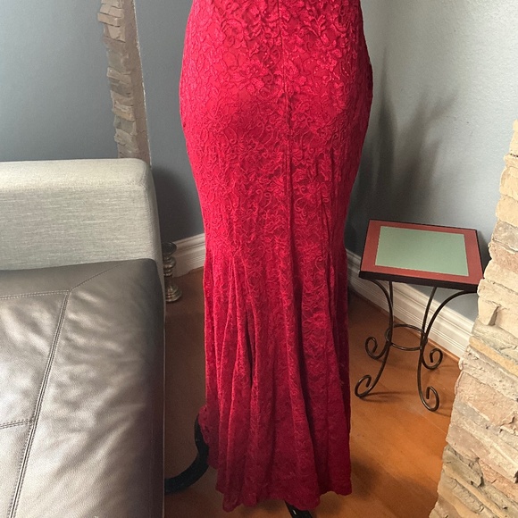 Whimsigoth Vamp Stretch Lace Maxi Gown Mermaid Fairygrunge Pinup Siren Red L - Picture 9 of 12